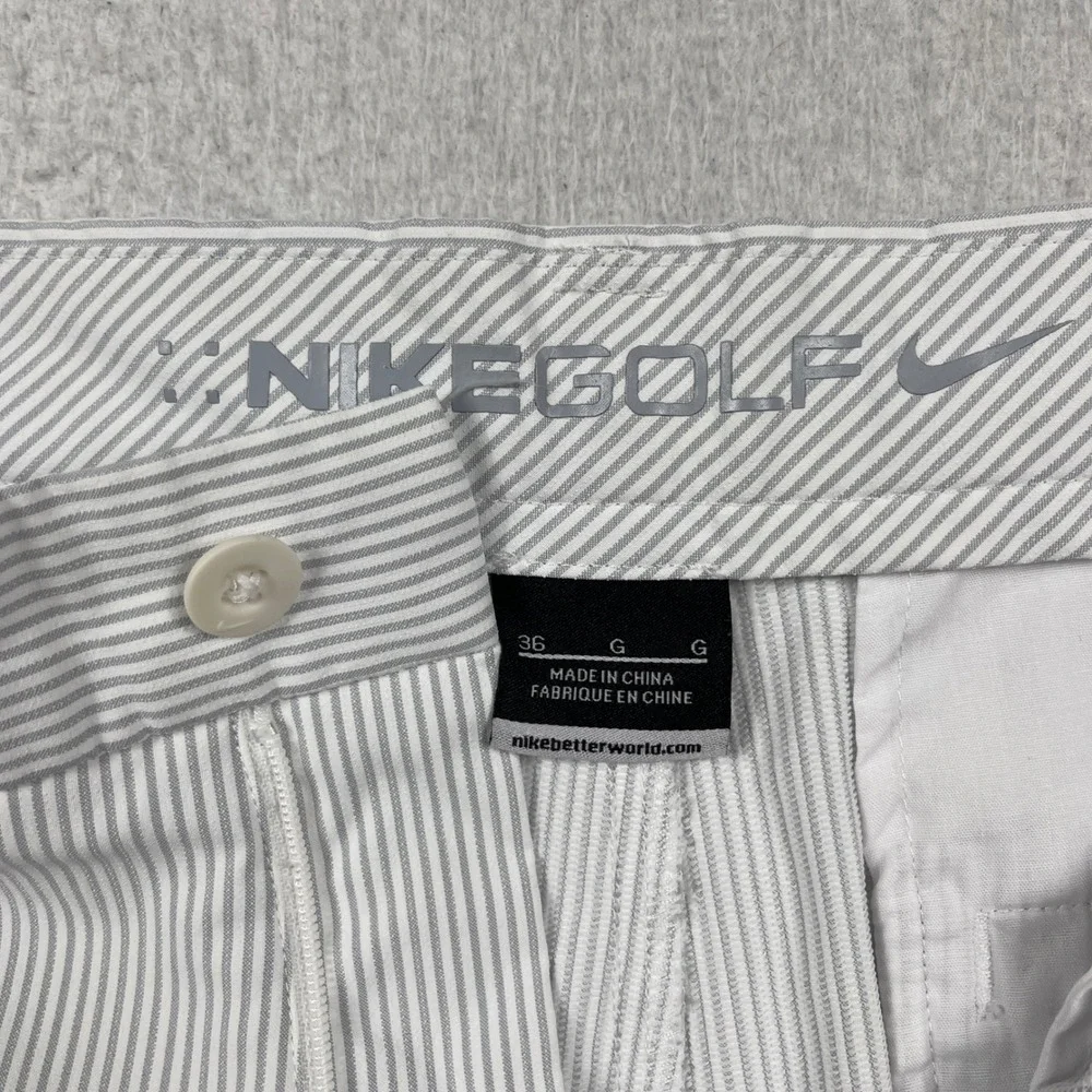 Nike Golf Shorts Mens 36 Grey White Pinstripe Performance‎ Travel Preppy Striped